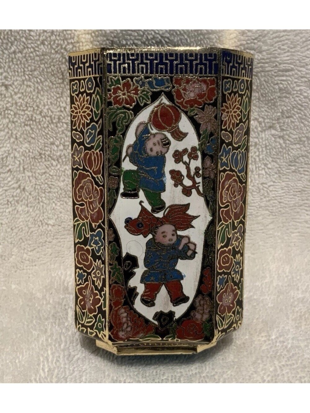 Vintage Finely Detailed Enameled Floral Paneled 4.5” Holder/Vase
